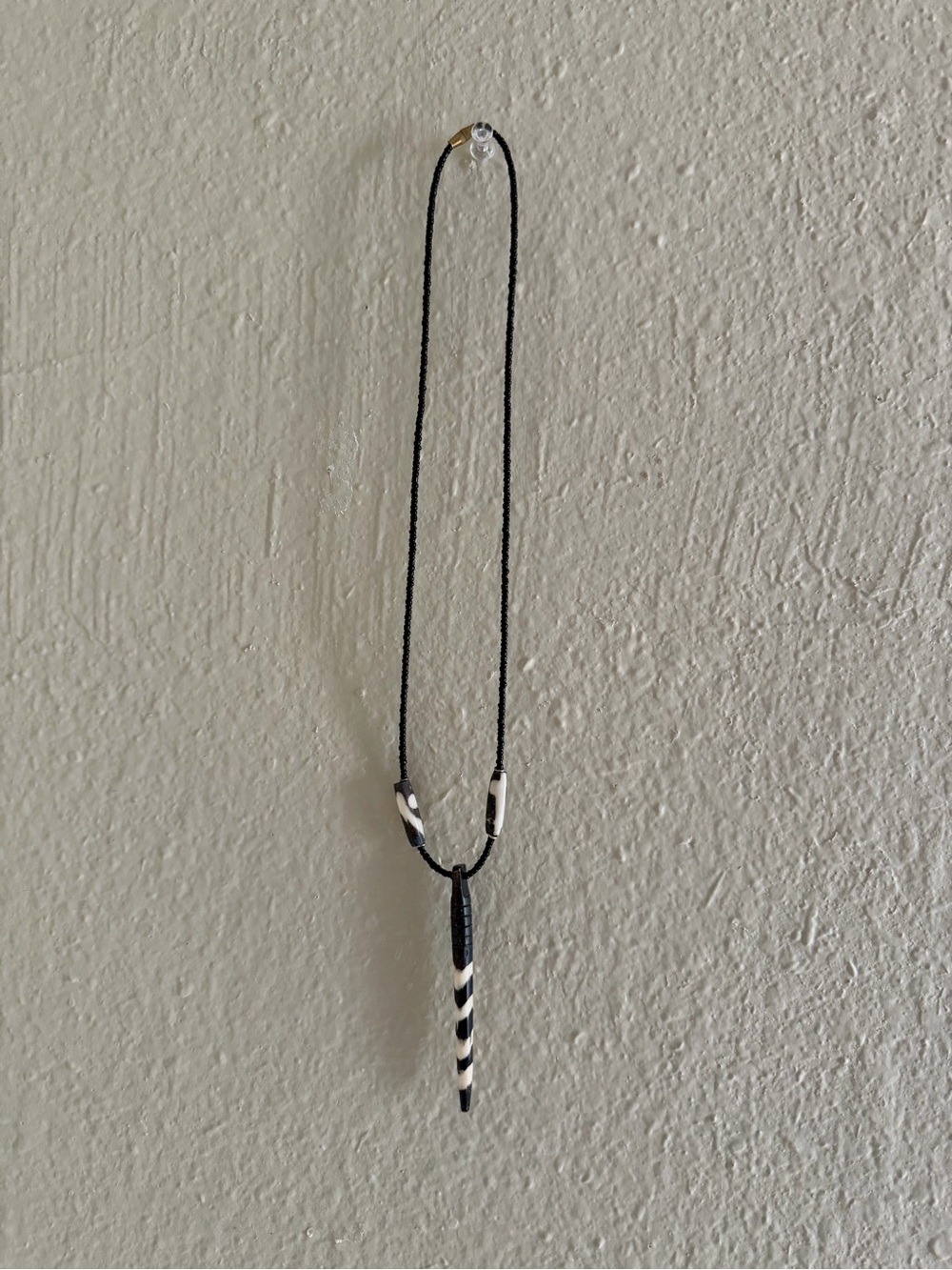 Kenyan Carved Bone Black and White Striped Pendant Necklace